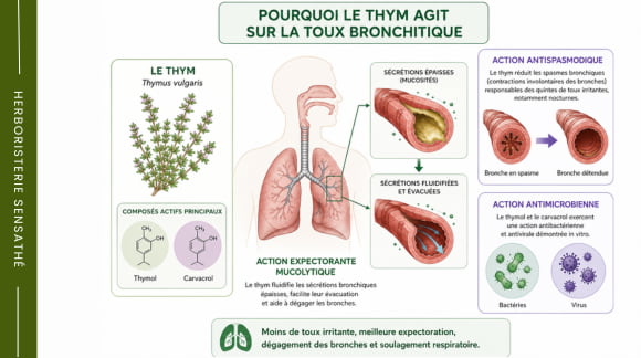 Illustration des bienfaits du thym (thymus vulgaris) sur la bronchite - Herboristerie Sensathé